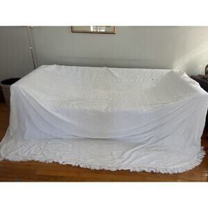 Bates Chenille Bedspread White Vintage Fringe Throw 98” X 94”